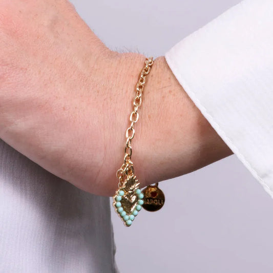 AMO NAPOLI - BRACCIALE METALLO DORATO CON CHARM CUORE SACRO TIFFANY