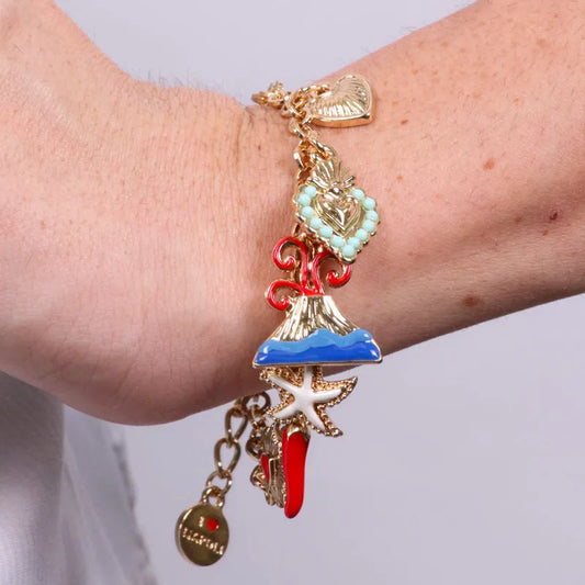 AMO NAPOLI - BRACCIALE METALLO DORATO CON CHARMS VESUVIO