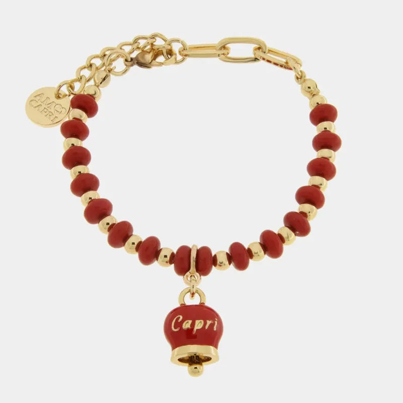 AMO CAPRI - BRACCIALE IN METALLO CON CAMPANELLA CAPRI ROSSA