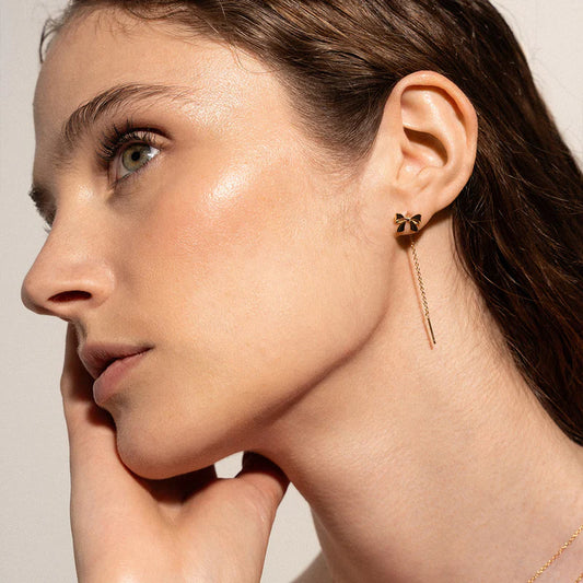 ORECCHINO PENDENTE MONO FIOCCO ARGENTO DORATO