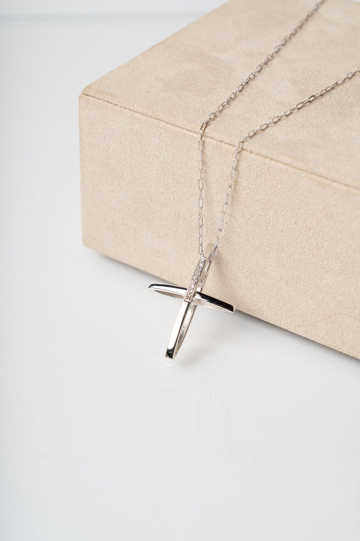 TRAMONTANO - COLLANA CROCE IN DIAMANTI E ORO BIANCO