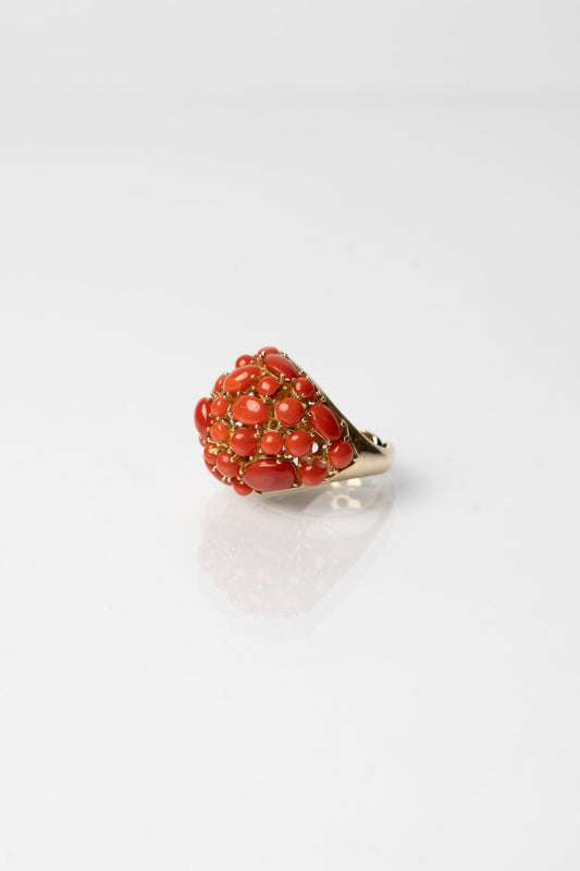 SOARA - ANELLO REGOLABILE ARGENTO DORATO E CORALLO