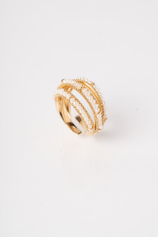 SOARA - ANELLO IN ARGENTO PLACCATO ORO CON PERLINE