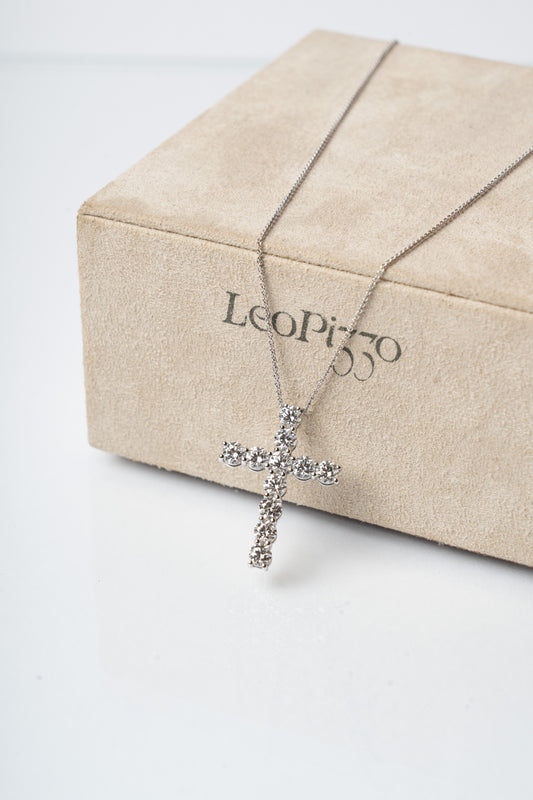 LEO PIZZO - COLLANA CROCE IN DIAMANTI E ORO BIANCO