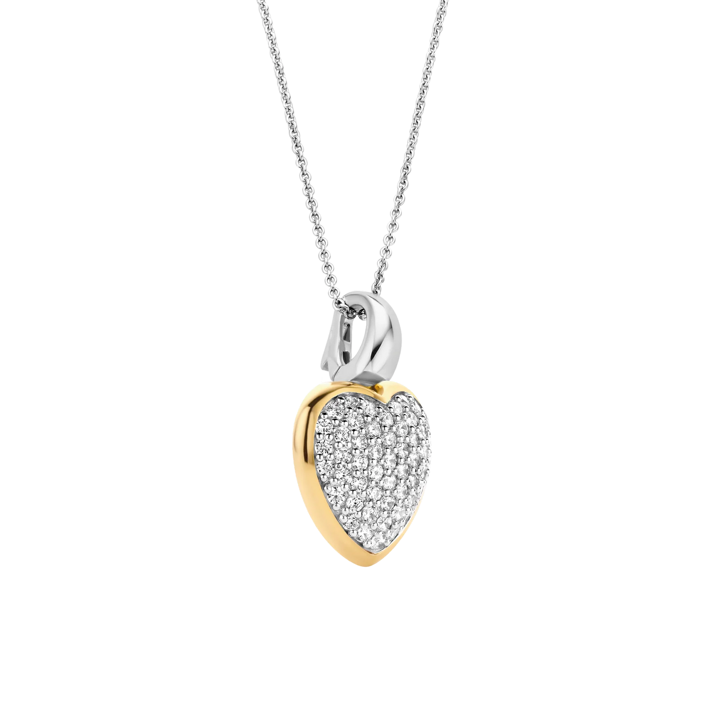 TI SENTO - COLLANA CIONDOLO CUORE PENDENTE ARGENTO DORATO E ZIRCONI