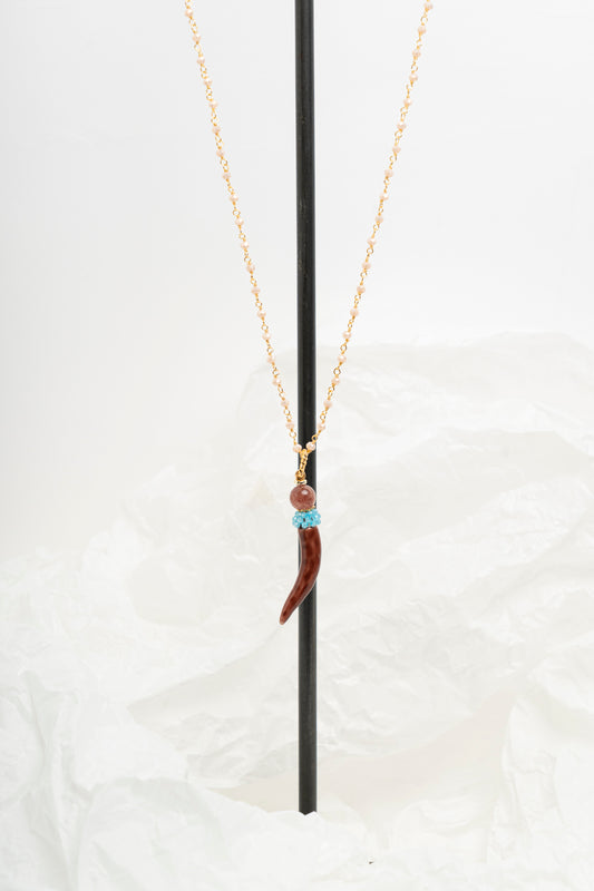 SICYLUI - COLLANA CORNO PICCOLO IN CERAMICA MORO E TURCHESE