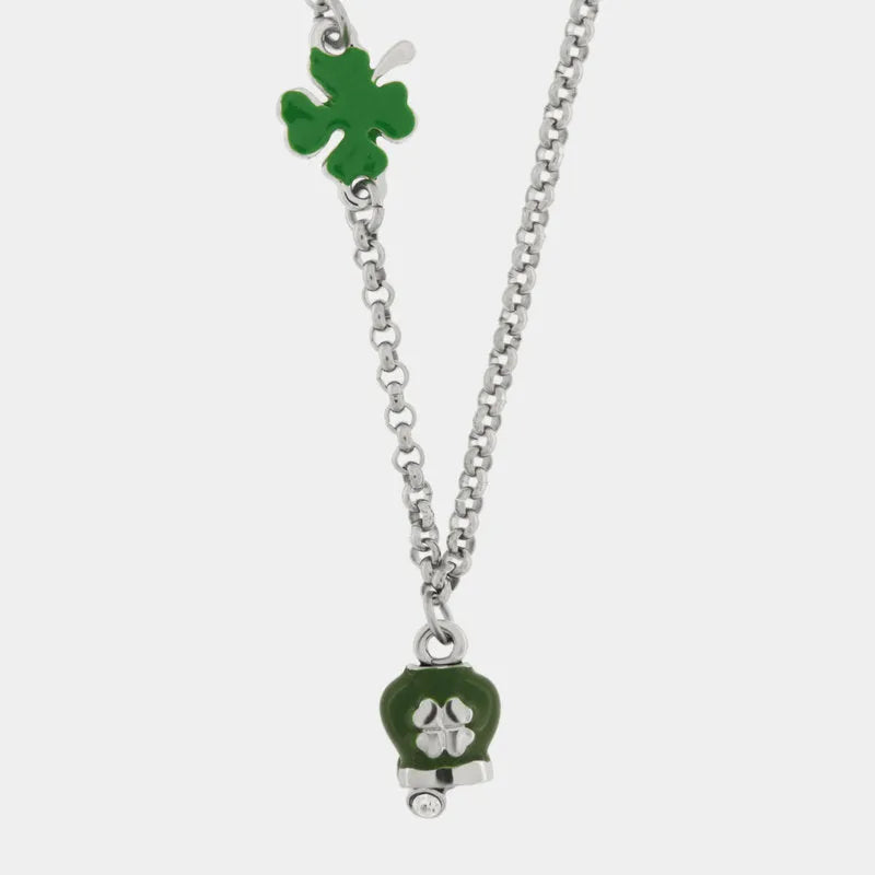 AMO CAPRI - COLLANA IN ACCIAIO CAMPANELLA VERDE E QUADRIFOGLIO