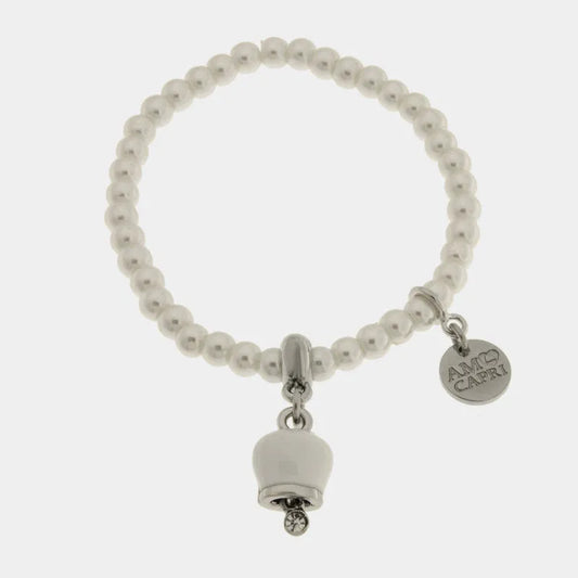 AMO CAPRI - BRACCIALE PERLE CON CAMPANELLA IN ACCIAIO BIANCA