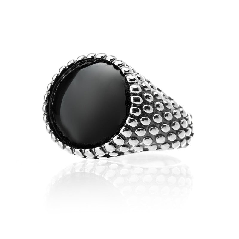 ANELLO BRUNITO STUDS FREEDOM CIRCLE PIETRA NERA