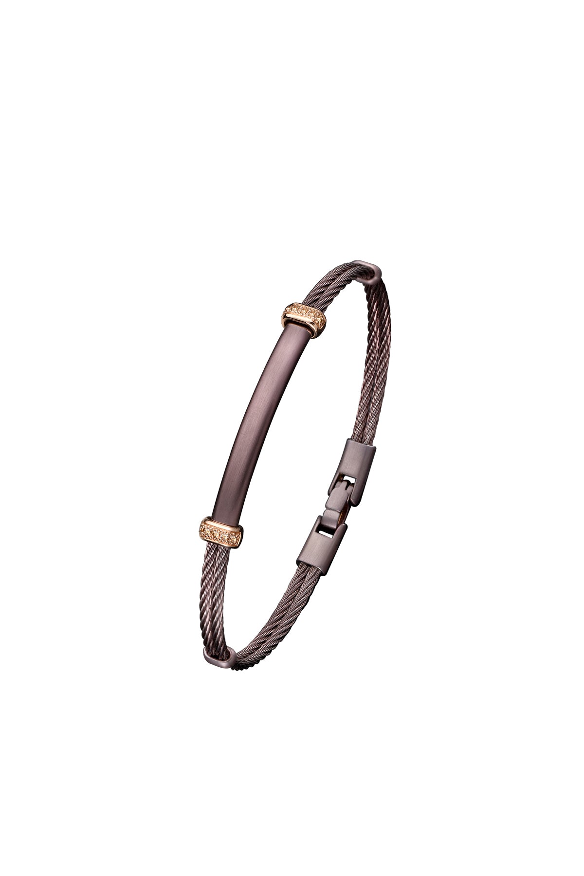 SALVATORE BERSANI - BRACCIALE IN ACCIAIO MELANZANA ORO ROSE' E DIAMANTI BROWN