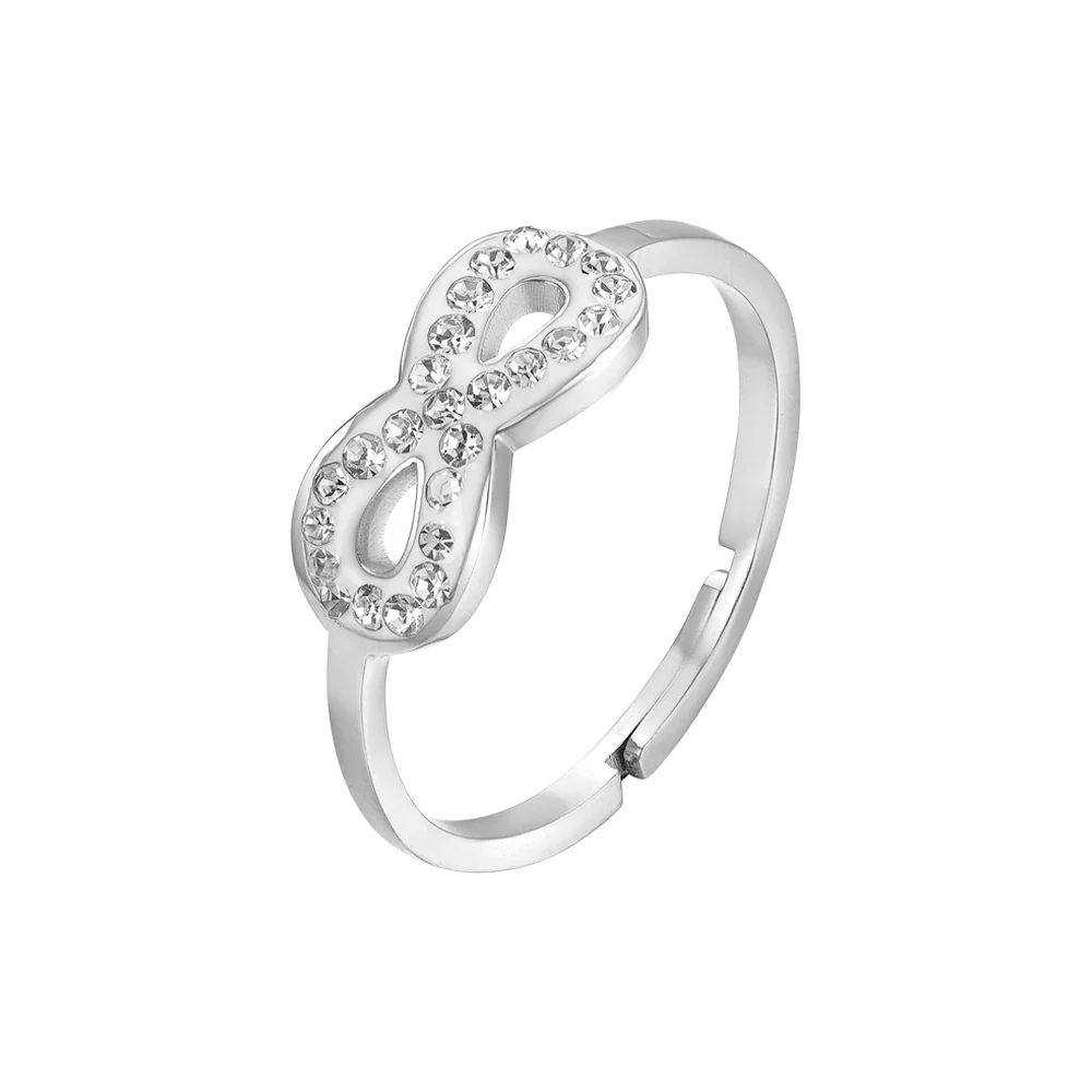 LUCA BARRA - ANELLO IN ACCIAIO CON INFINITO E CRISTALLI BIANCHI