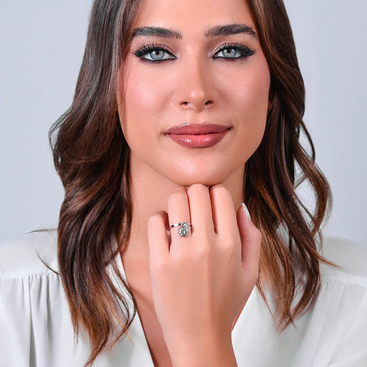 LUCA BARRA - ANELLO IN ACCIAIO CON QUADRIFOGLIO E ZIRCONE BIANCO