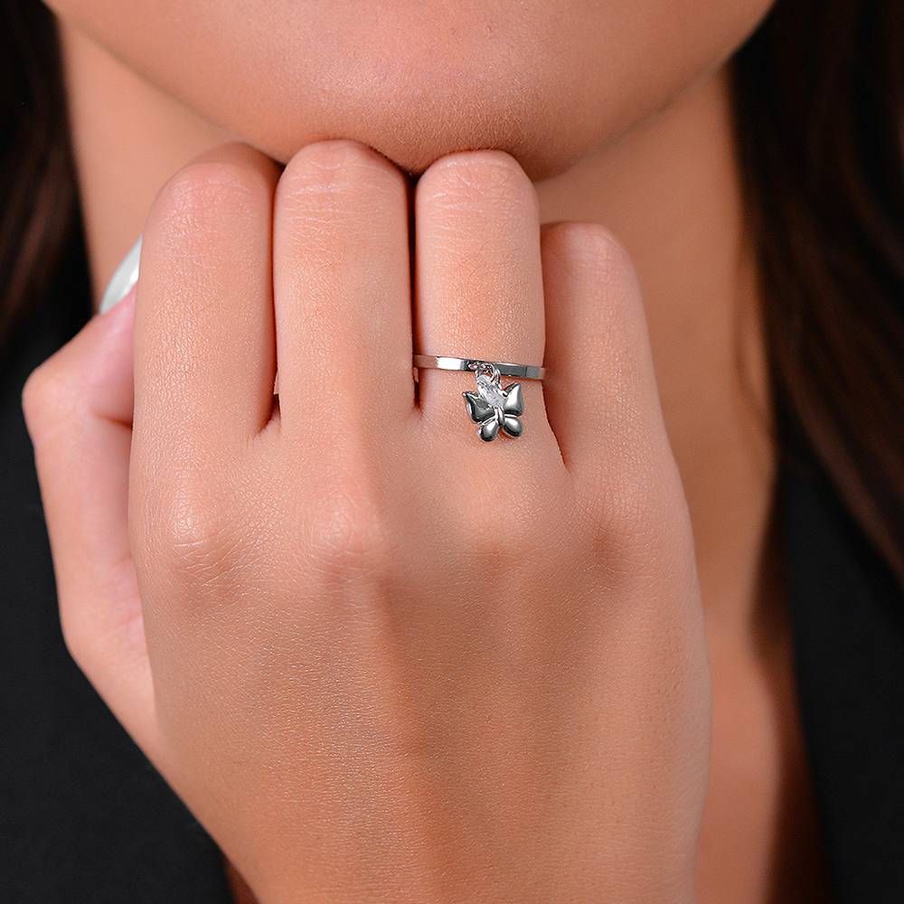 LUCA BARRA - ANELLO IN ACCIAIO CON FARFALLA E ZIRCONE BIANCO