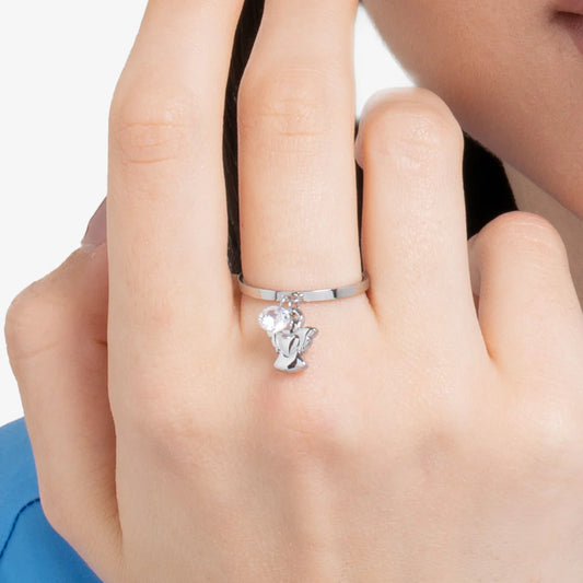 LUCA BARRA - ANELLO DONNA IN ACCIAIO CON ANGELO E ZIRCONE BIANCO