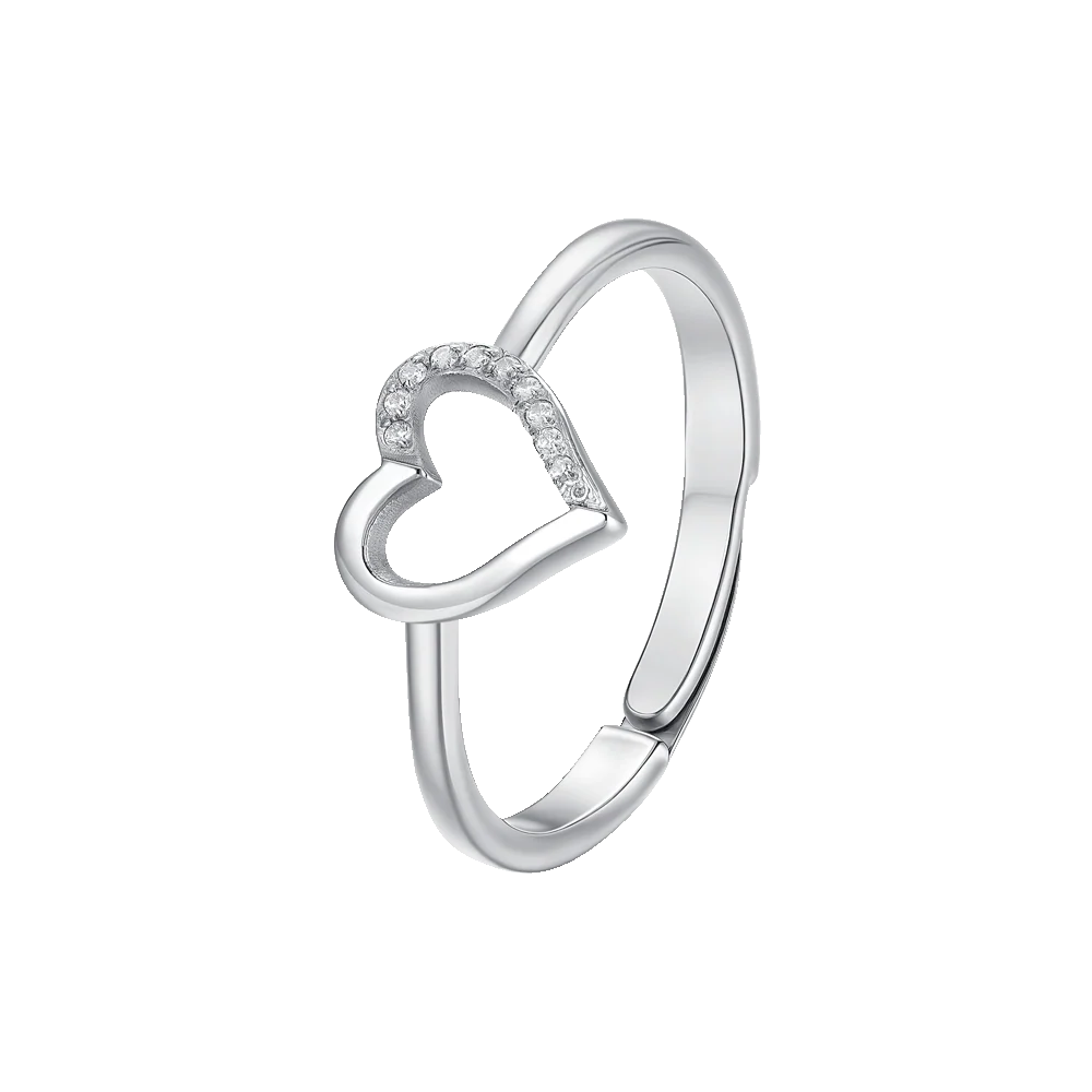 LUCA BARRA - ANELLO DONNA IN ACCIAIO CON CUORE E ZIRCONI BIANCHI