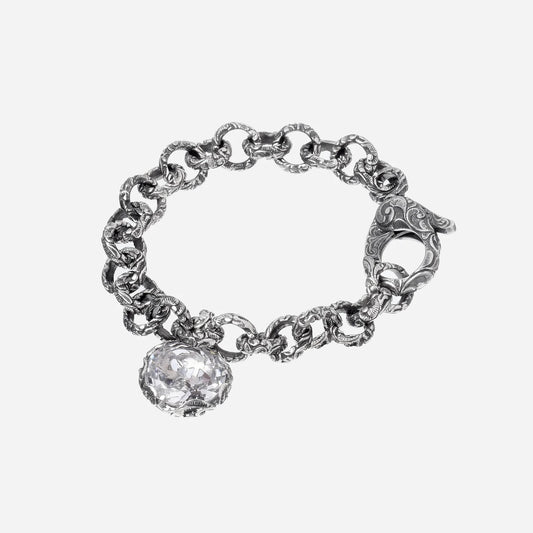 MARIAELUISA JEWELS - BRACCIALE ARGENTO MAGLIA CATENA CON PENDENTE CRISTALLO DI ROCCA