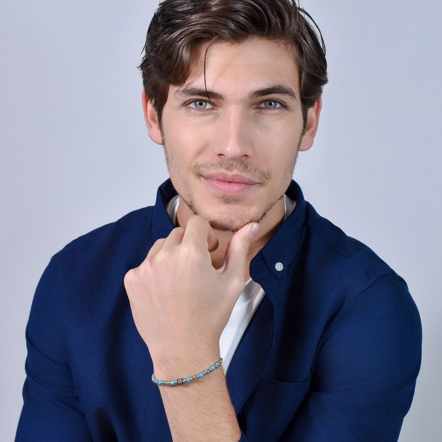 LUCA BARRA - BRACCIALE UOMO IN ACCIAIO PIETRE TURCHESI