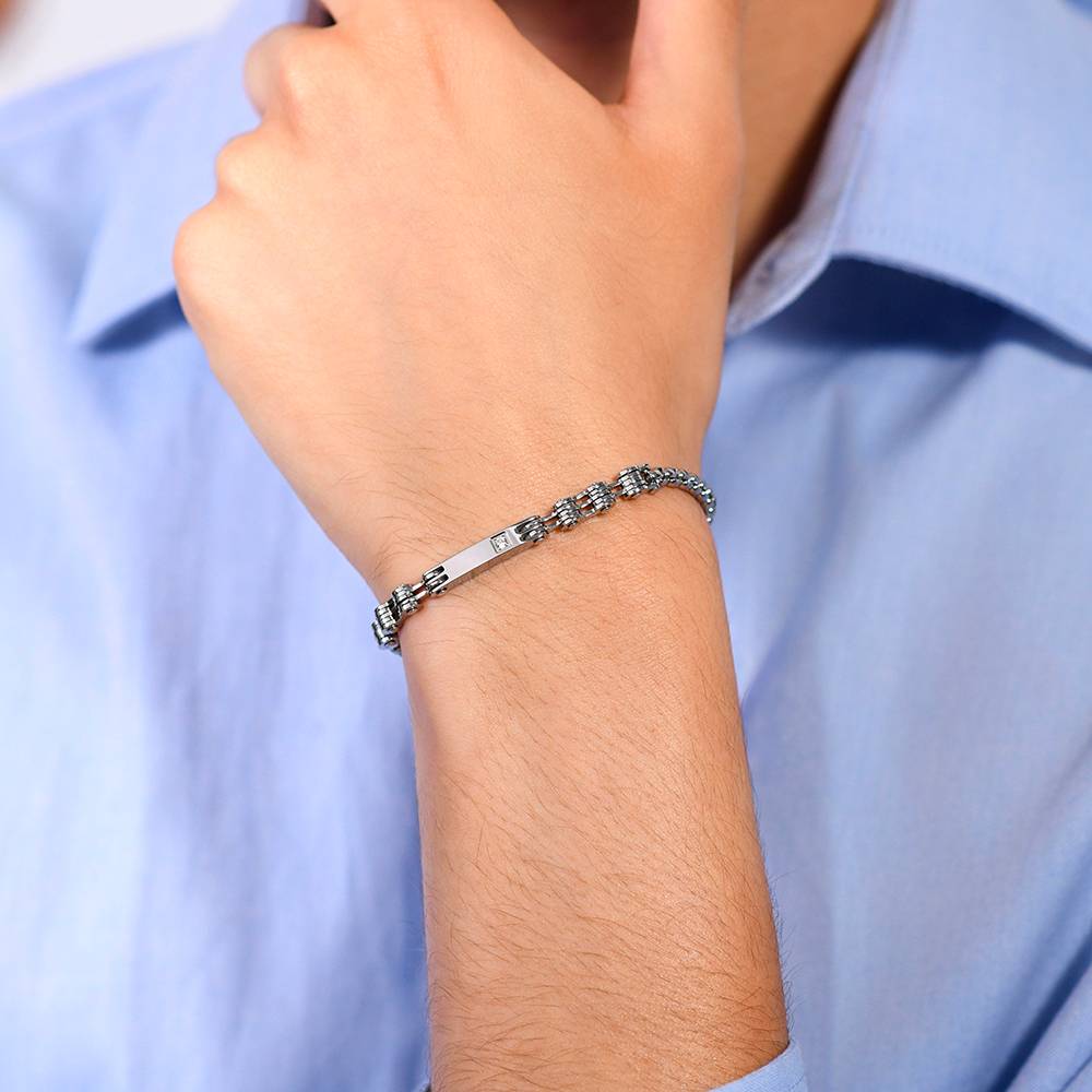 LUCA BARRA - BRACCIALE UOMO IN ACCIAIO PIASTRA E ZIRCONE