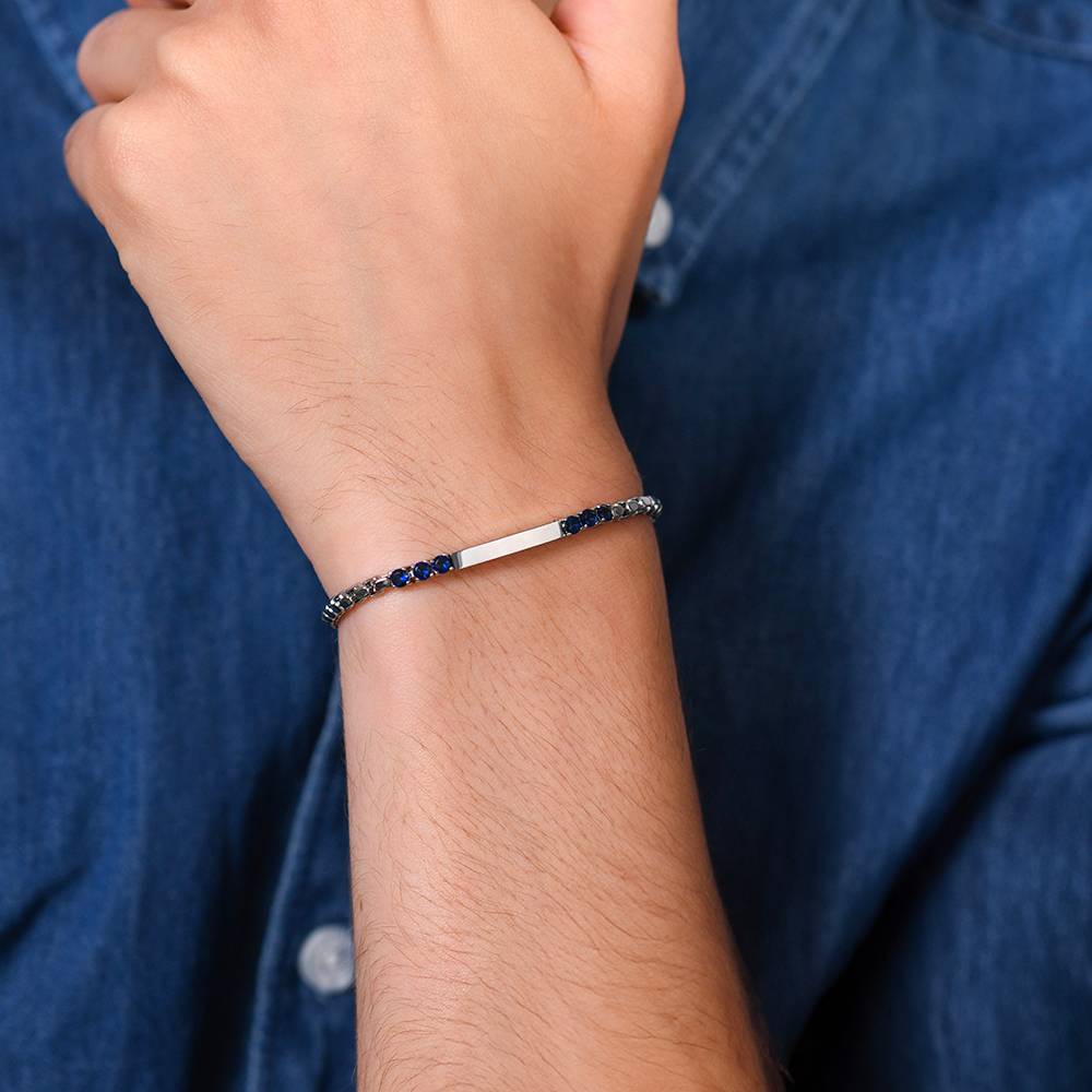 LUCA BARRA - BRACCIALE UOMO IN ACCIAIO PIASTRA E ZIRCONI BLU