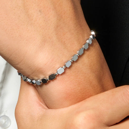 LUCA BARRA - BRACCIALE UOMO IN ACCIAIO CON EMATITE SILVER