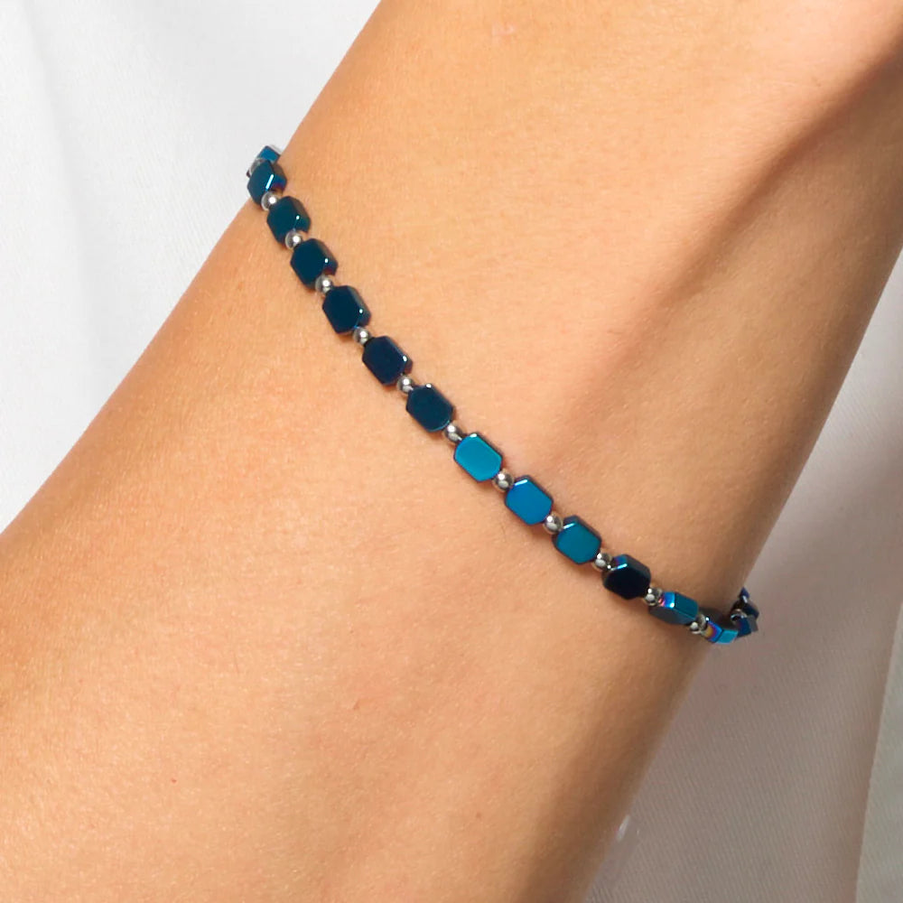 LUCA BARRA - BRACCIALE UOMO IN ACCIAIO CON EMATITE BLU