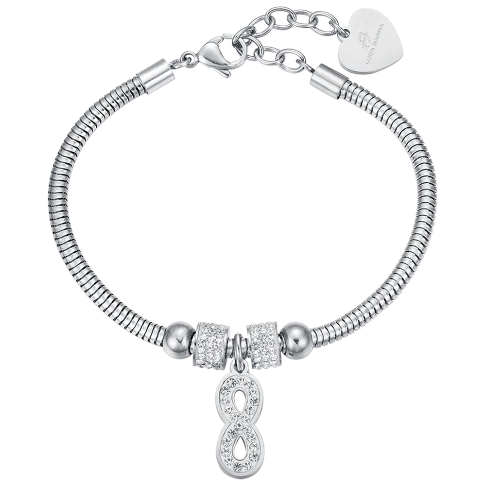 LUCA BARRA - BRACCIALE DONNA IN ACCIAIO INFINITO CON CRISTALLI BIANCHI