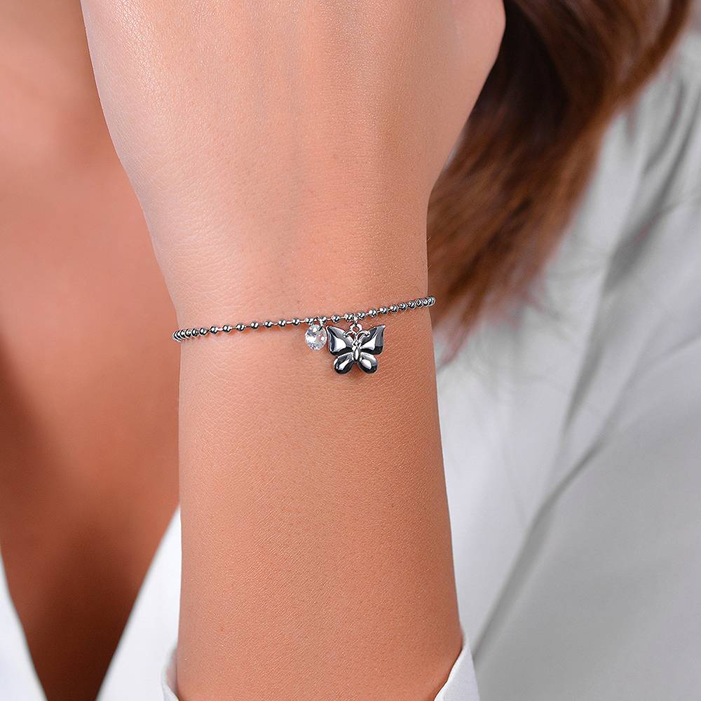 LUCA BARRA - BRACCIALE DONN IN ACCIAIO FARFALLA E ZIRCONE