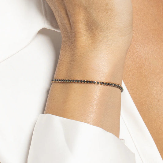 LUCA BARRA - BRACCIALE TENNIS DONNA IN ACCIAIO COLORE ORO CON ZIRCONI NERI