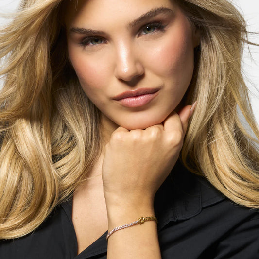 LUCA BARRA - BRACCIALE DONNA IN ACCIAIO DORATO CON NODO E ZIRCONI ROSA