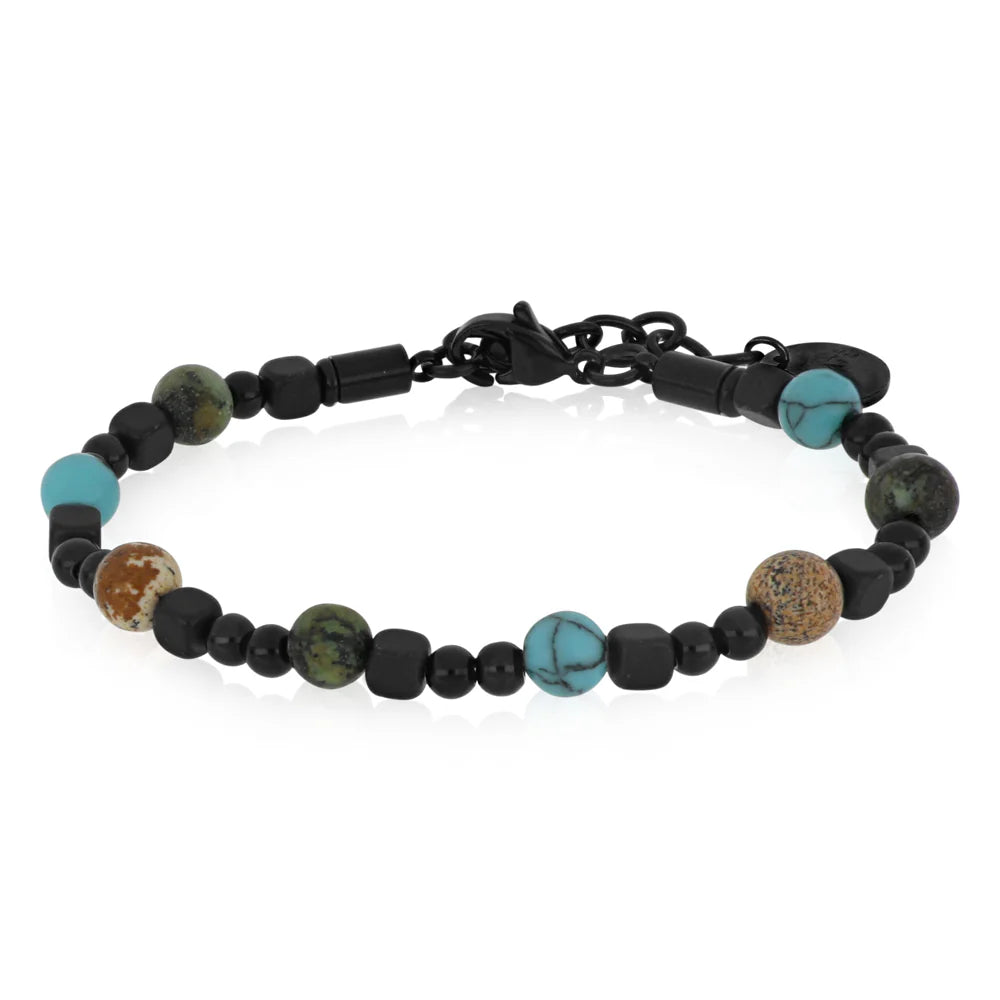 GOYATE' - BRACCIALE UOMO ACCIAIO ORO NERO E MIX DI PIETRE