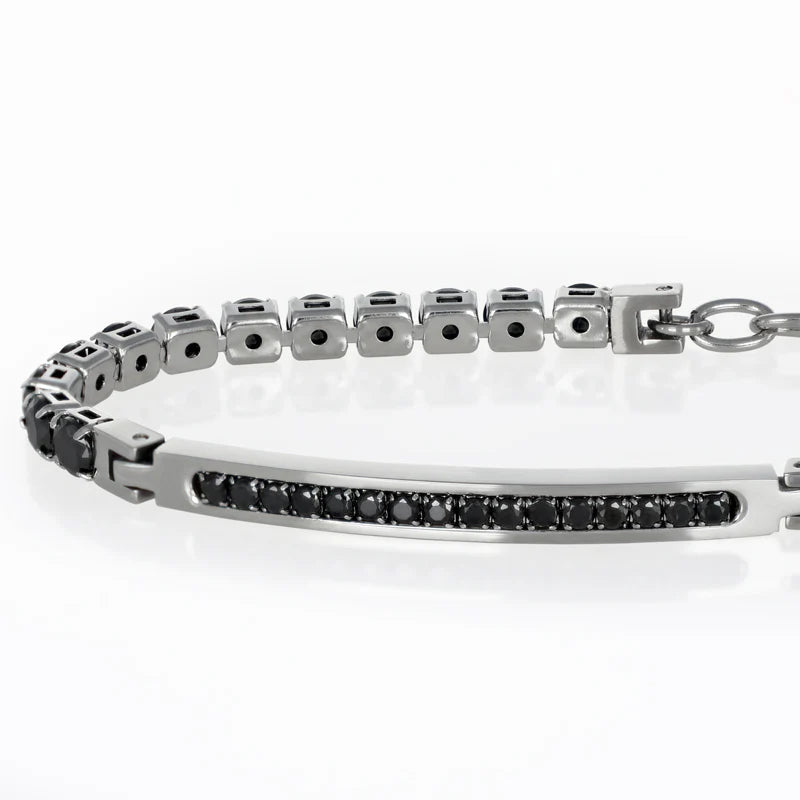 GOYATE' - BRACCIALE UOMO TENNIS CON PLACCHETTA CENTRALE E ZIRCONI NERI