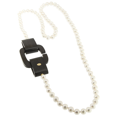 FORNIERI COCO' - COLLANA PERLE NATURALI E SUSTA IN LEGNO DI EBANO