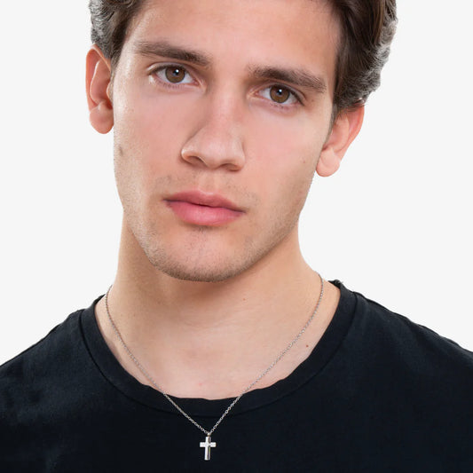 LUCA BARRA - COLLANA UOMO IN ACCIAIO CON CROCE