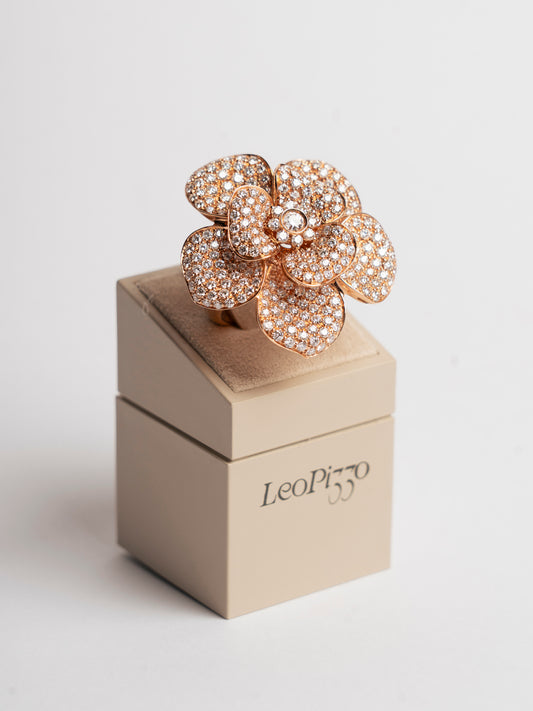 LEO PIZZO - ANELLO NILUFAR ORO ROSE' E PAVE' DI DIAMANTI