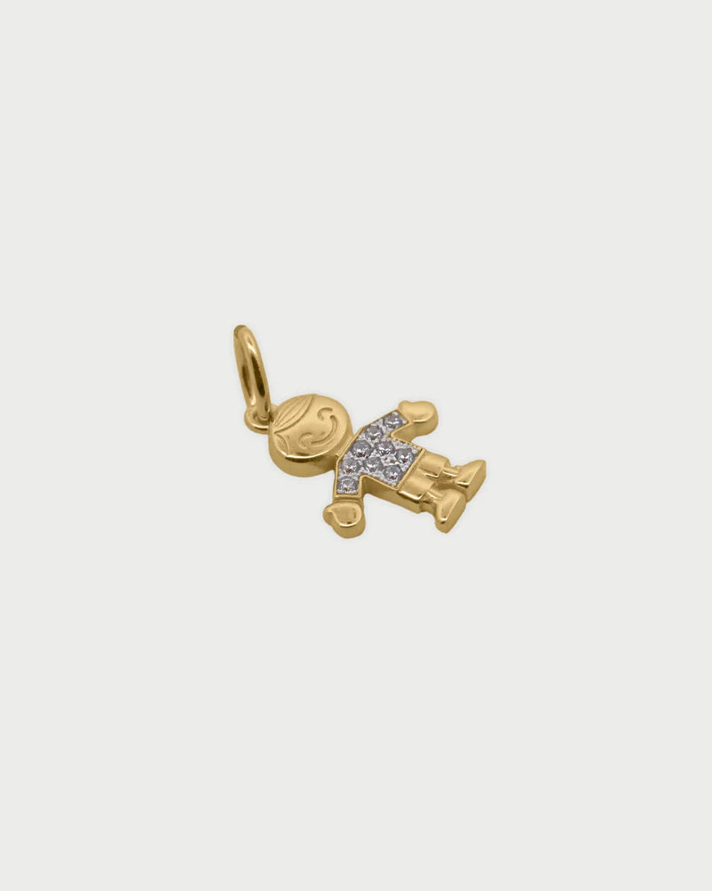 CHARM BAR - CIONDOLO BIMBO ARGENTO DORATO E ZIRCONI