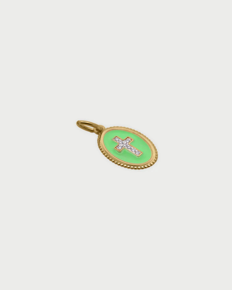CHARM BAR - CIONDOLO CROCE SMALTO VERDE MENTA
