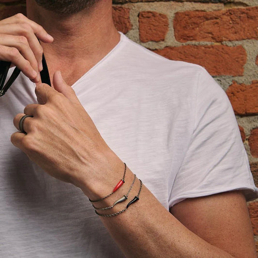 BRACCIALE CORNO ROSSO TITANIO E DIAMANTI NERI