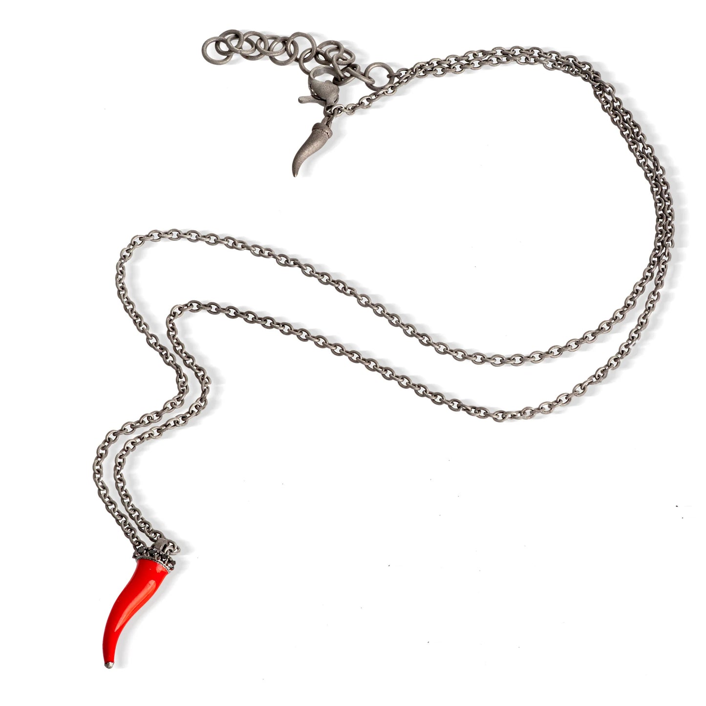 MANO J - COLLANA LINEA CHARMS CON CORNETTO ROSSO, 5 DIAMANTI BLACK E CATENA