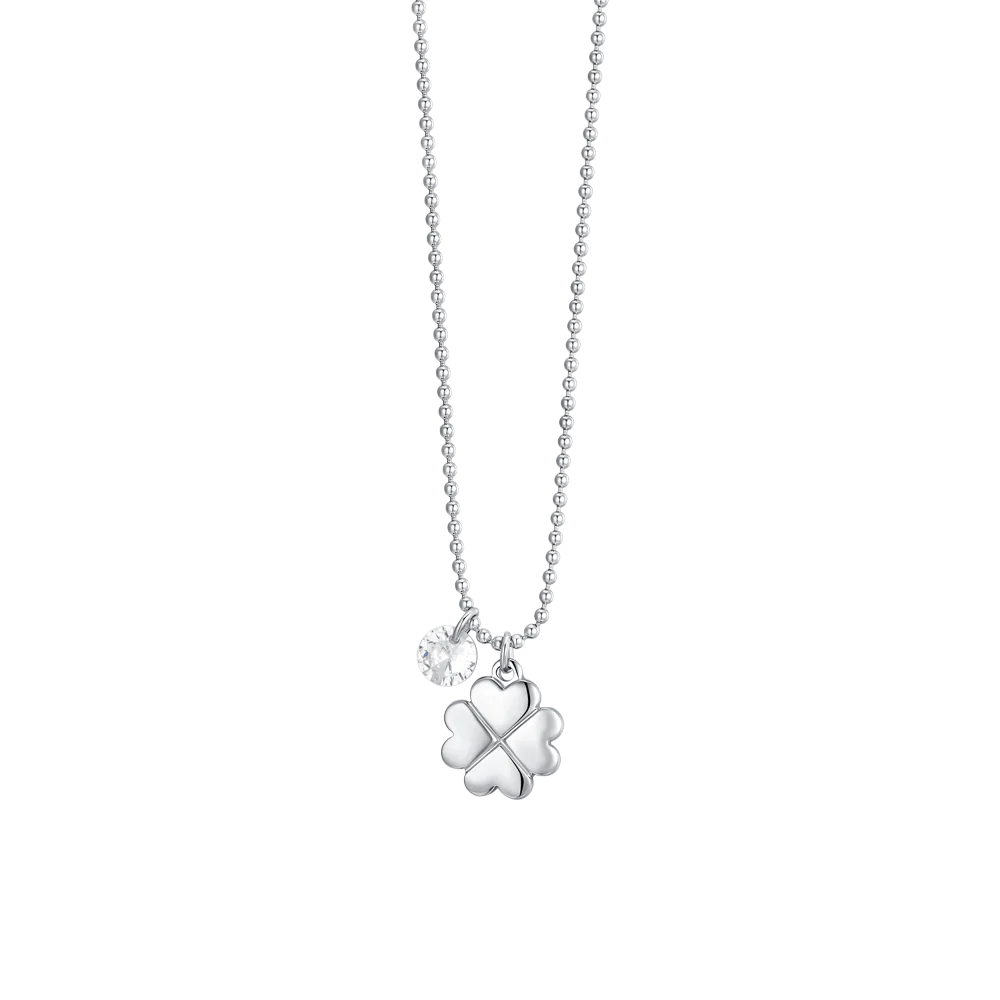 LUCA BARRA - COLLANA DONNA IN ACCIAIO QUADRIFOGLIO E ZIRCONE