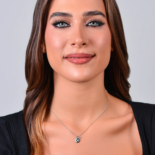 LUCA BARRA - COLLANA DONNA IN ACCIAIO QUADRIFOGLIO E ZIRCONE