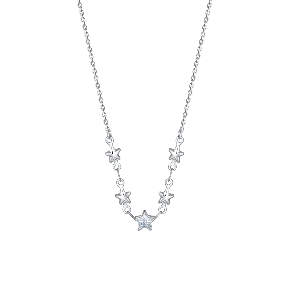 LUCA BARRA - COLLANA IN ACCIAIO CON STELLE E ZIRCONI BIANCHI