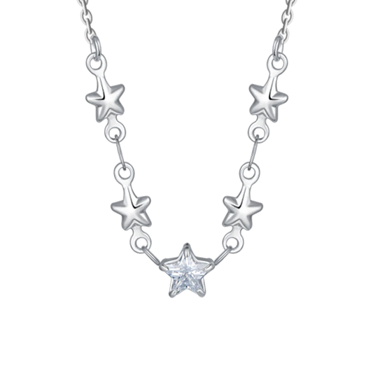LUCA BARRA - COLLANA IN ACCIAIO CON STELLE E ZIRCONI BIANCHI
