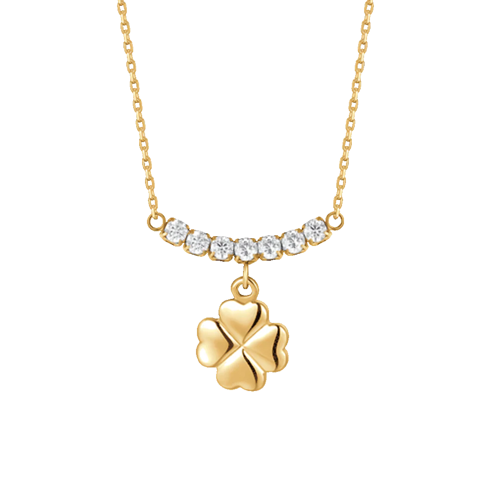 LUCA BARRA - COLLANA IN ACCIAIO IP GOLD CON QUADRIFOGLIO E ZIRCONI BIANCHI