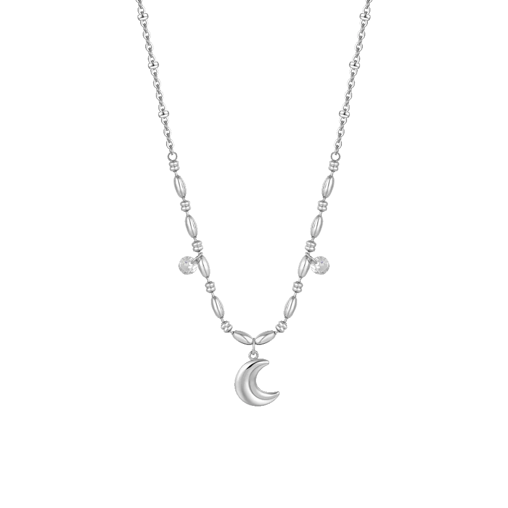 LUCA BARRA - COLLANA IN ACCIAIO CON LUNA E ZIRCONI BIANCHI