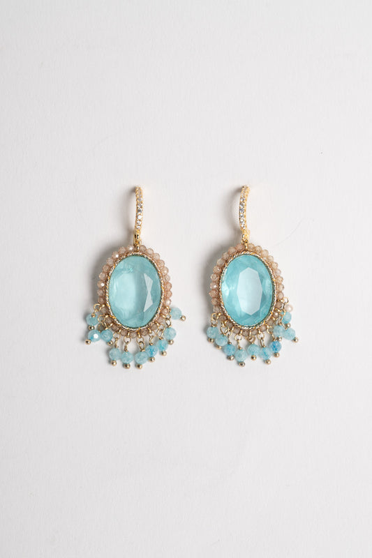 SICYLUI - ORECCHINI PENDENTI CRISTALLO ACQUAMARINE E BEIGE