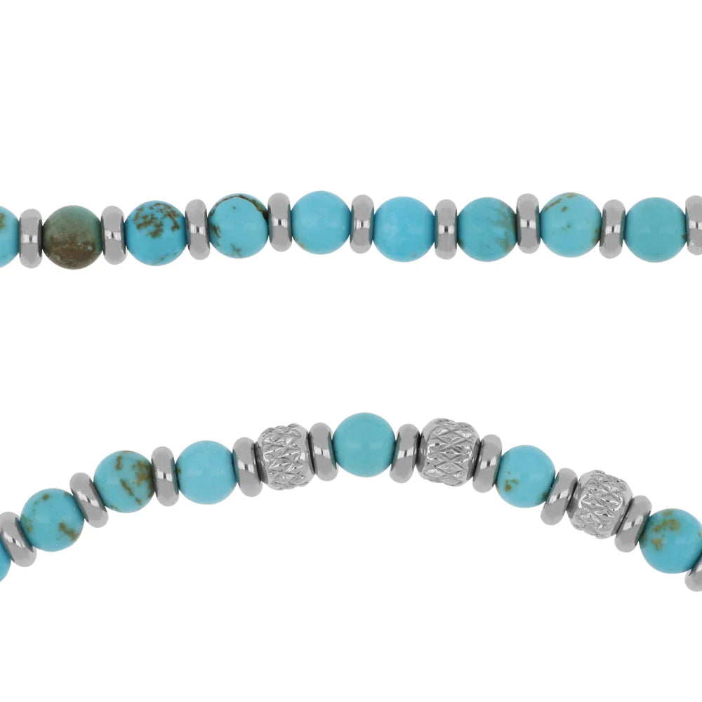 GOYATE' - COLLANA UOMO IN ACCIAIO CON SFERE PIETRE TURCHESI