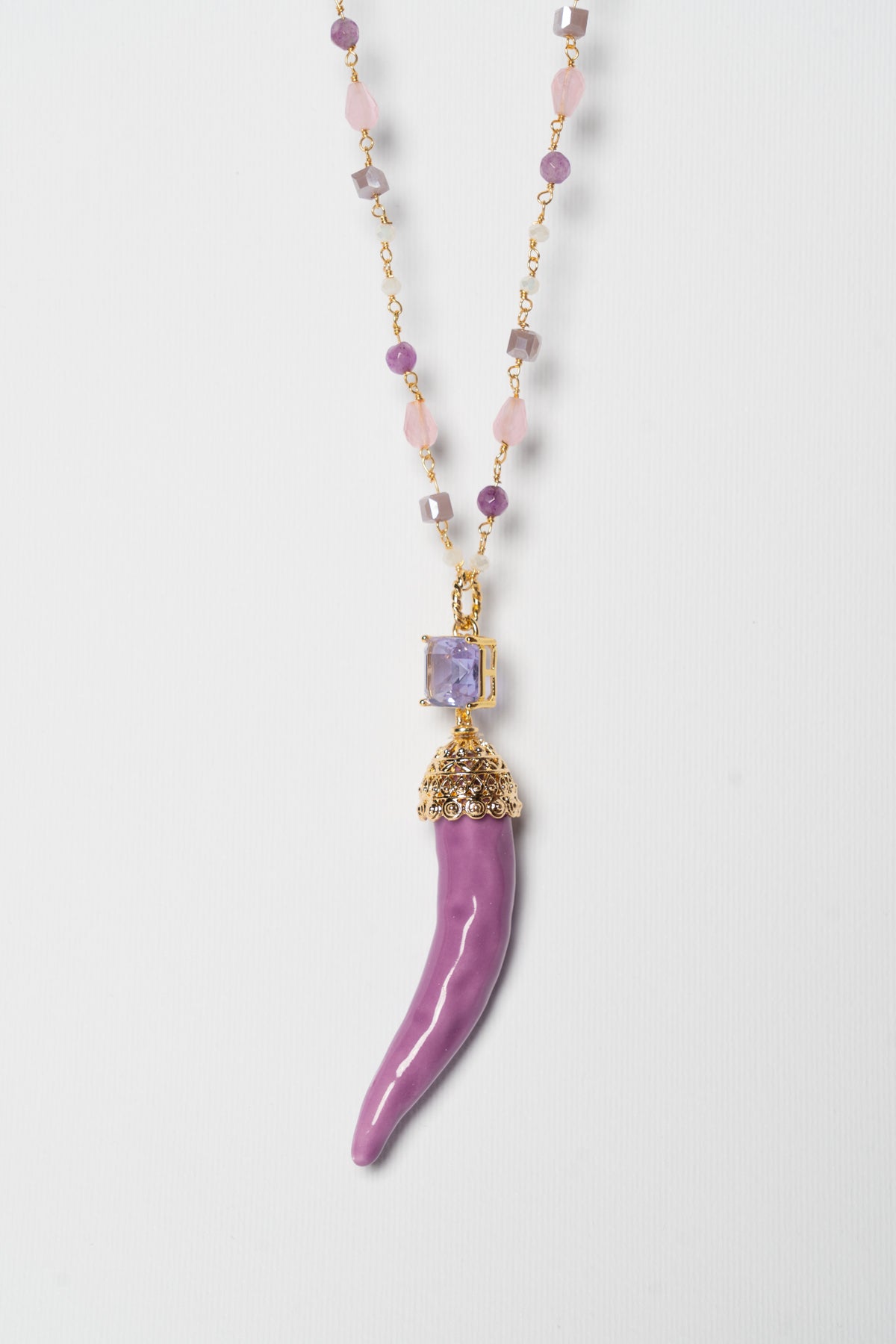 SICYLUI - COLLANA CORNO IN CERAMICA GLICINE CON CRISTALLO GLICINE CENTRALE