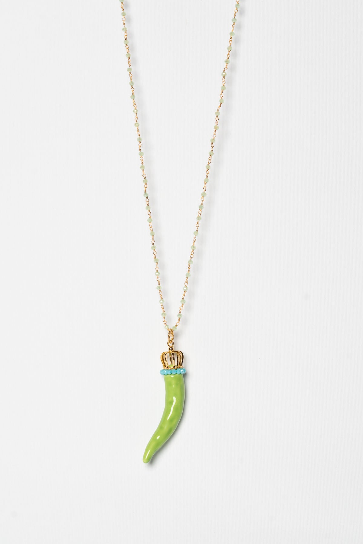 SICYLUI - COLLANA CORNO IN CERAMICA VERDE PRATO CON CORONA