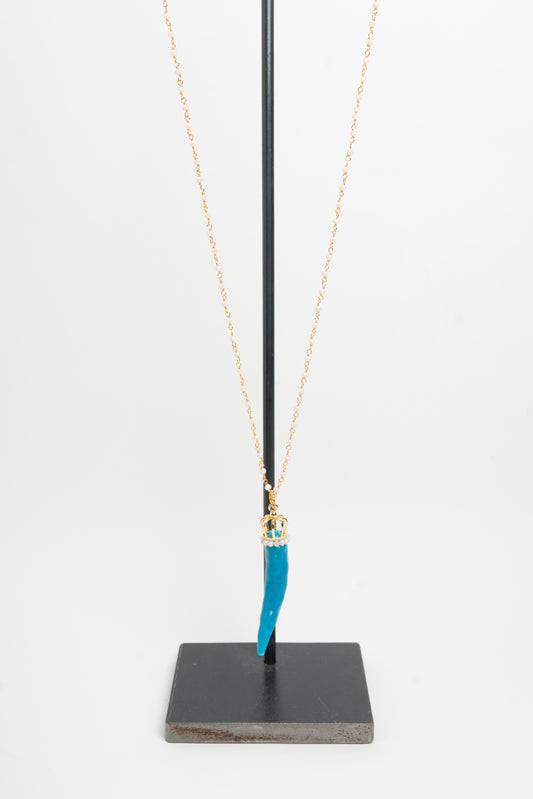 SICYLUI - COLLANA CORNO IN CERAMICA TURCHESE E CORONA