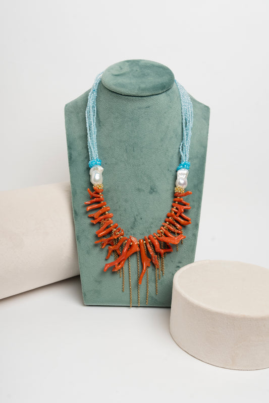 SICYLUI - COLLANA CORALLO E PERLA SCARAMAZZA